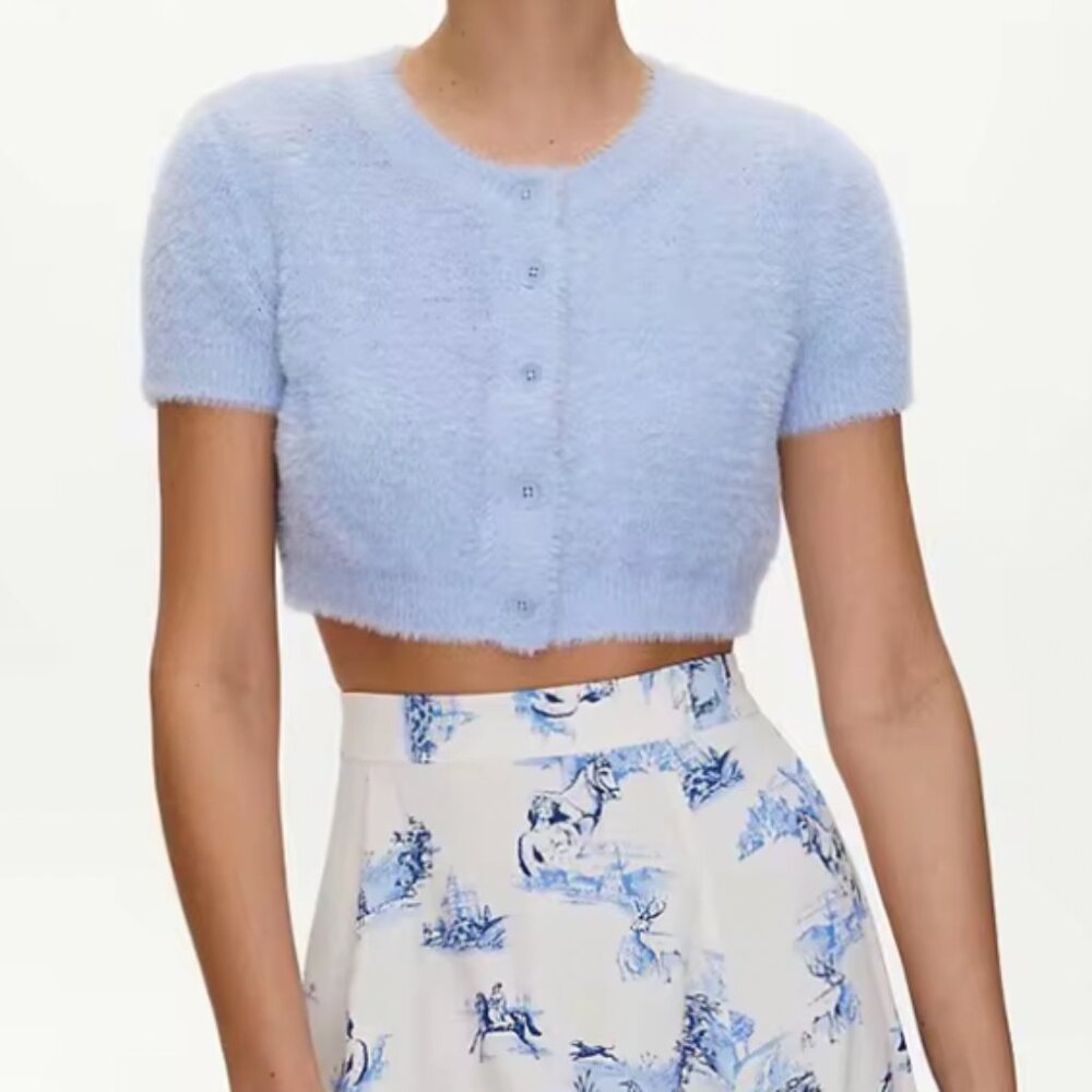 Aritzia Sunday best Effie blue fuzzy cardigan